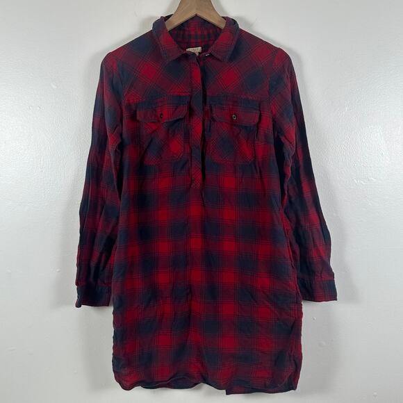 J.Crew Womens Long Sleeve Quarter Button-Up Red/Blue Plaid Shirt Dress Small - Picture 1 of 6